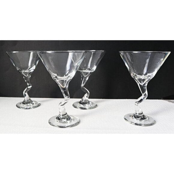 4 Vintage Bravura Swerve Martini Glasses by Libbey Clear Stem Barware - Picture 1 of 5